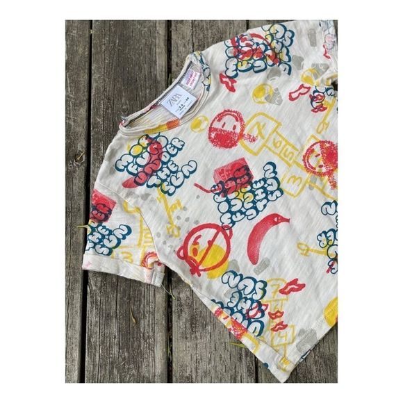 Zara Kids T-Shirt Retro More Fun All Over Print Sz 3-6 Months - Picture 3 of 7